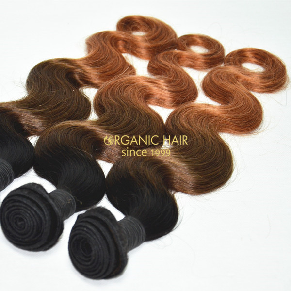 Colored human hair weave extensions
